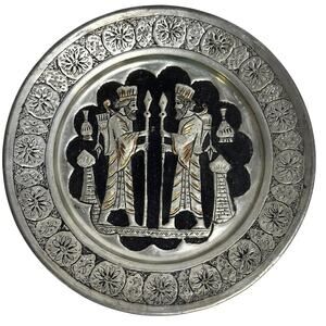 Persian Qajar Pewter Copper Inlay Mid Century Hand Crafted Etched Wall Art